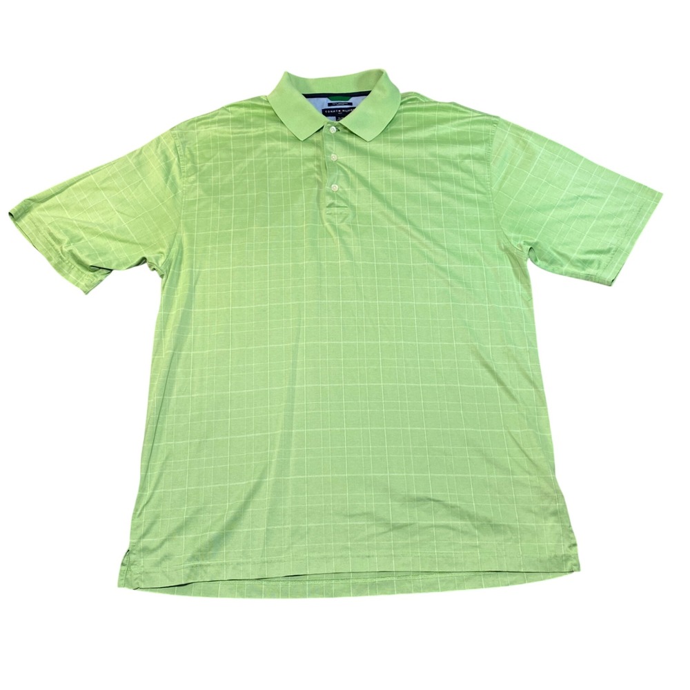Tommy Hilfiger Golf Mens XL Lime Green Grid Mercerized Cotton Polo Shirt ESQ-WYG